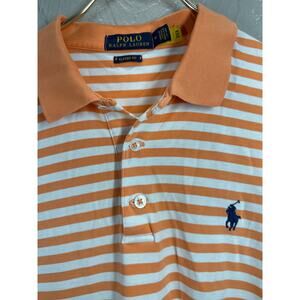 Polo Ralph Lauren‎ Men's Orange White Polo Shirt Classic Fit Striped Size Medium